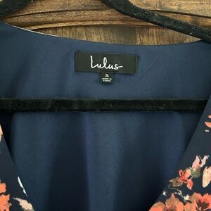 Lulu's Navy Floral Dress with Coral and Green Accents